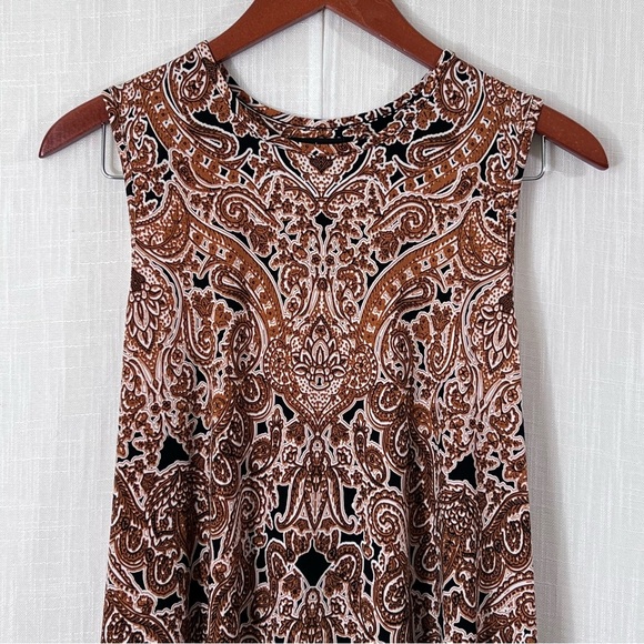 Nicole Miller Shift Swing Sleeveless Paisley Brown Flowy Dress Size M - Picture 2 of 10